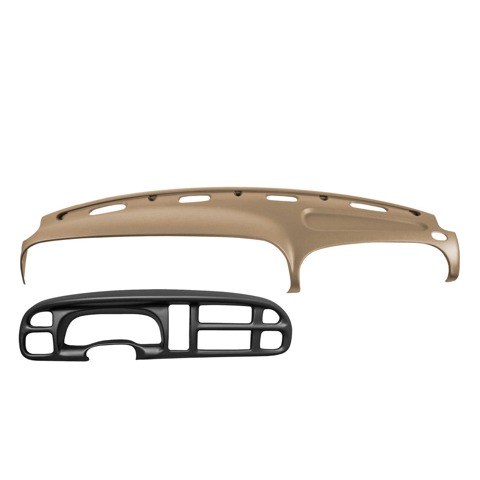 1999–2001 Dodge Ram 1500 / 1999–2002 Dodge Ram 2500 & Dodge Ram 3500 Dash Cover + Gauge Bezel Cover Combo – Hard Molded Plastic Overlays – Made in the USA - 9801DR+BZKIT