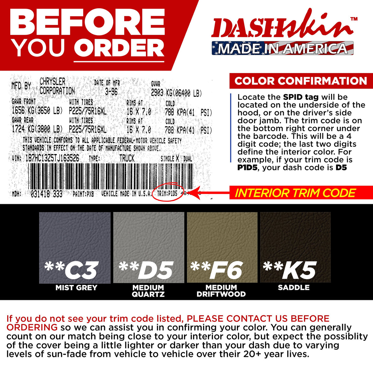 1994-1997 Dodge Ram Aerosol Colormatched Interior Paint for Vinyl & Plastics (12oz) - DashSkin