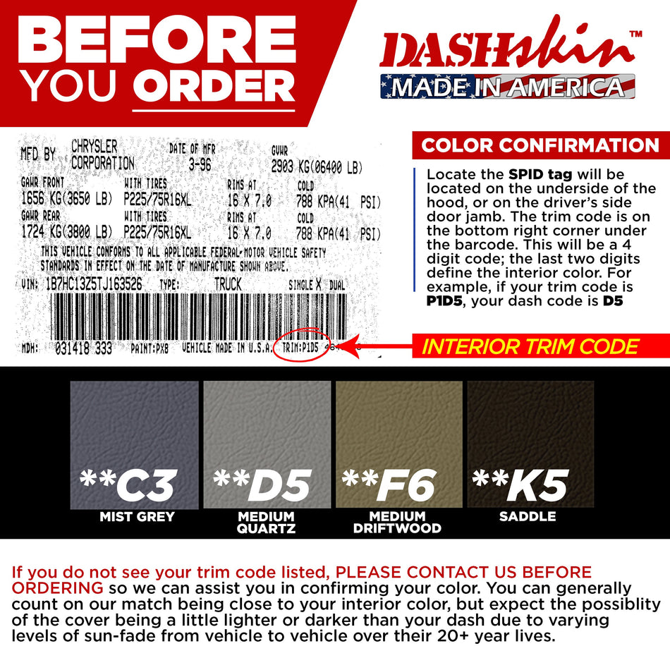 1994-1997 Dodge Ram Aerosol Colormatched Interior Paint for Vinyl & Plastics (12oz) - DashSkin