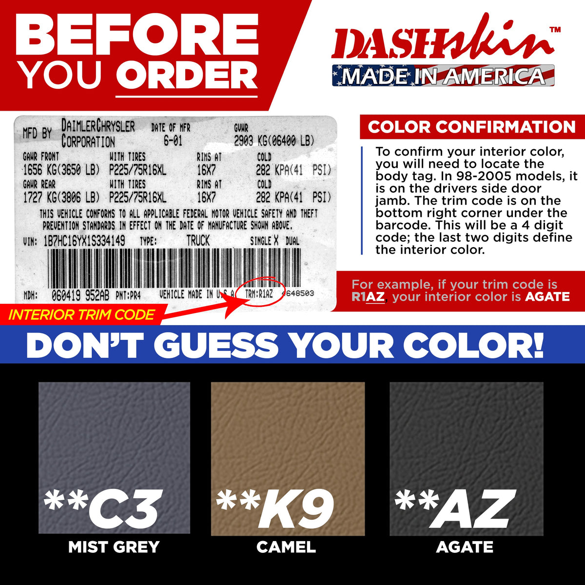 1998-2001 Dodge Ram Aerosol Colormatched Interior Paint for Vinyl & Plastics (12oz) - DashSkin