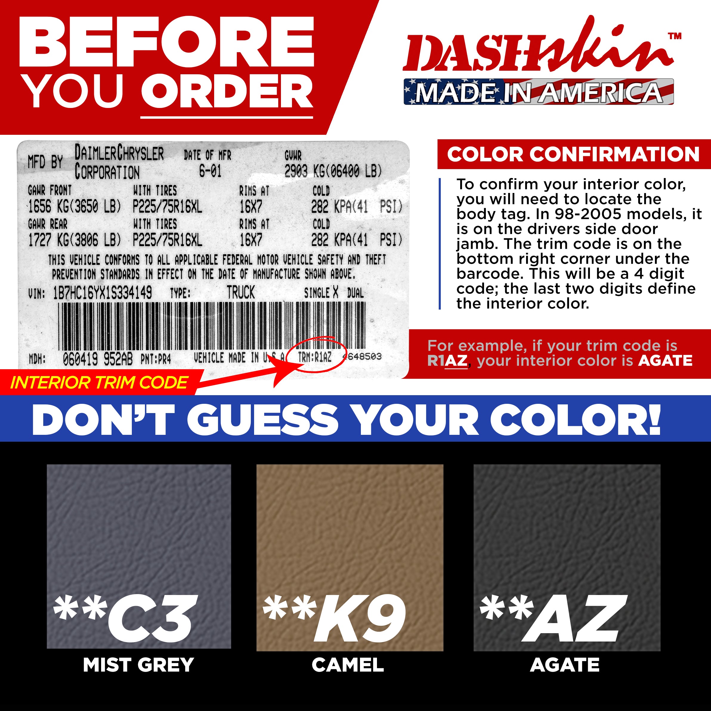1998-2001 Dodge Ram Aerosol Colormatched Interior Paint for Vinyl & Plastics (12oz) - DashSkin